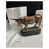 BRONZE PLATED TEXAS LONGHORN STEER FIGURINE WITH