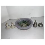 LENOX BELLS, PEWTER S&P SHAKERS, WAX BOWL