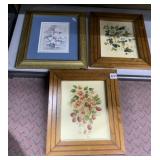 THREE FRAMED PRINTS ONE WITH STRAWBERRIES ONE