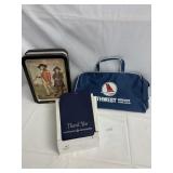 NORTHWEST AIRLINE BAG, TIN BOX, THANK YOU CARDS
