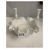 FENTON MILK GLASS RUFFLED EDGE CENTERPIECE BOWL