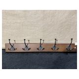 WOOD PANEL BACK 5 COAT HOOKS 26 INCHES WIDE