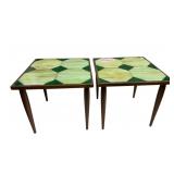 TWO STACKING SIDE TABLE W/ STAINED GLASS INSERT