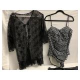 BLACK AND WHITE POLKA DOT BATHING SUIT SIZE 18