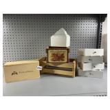 WHITE DRAWERS, WOOD BASKET, ETC.