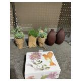 WOOD HUMMINGBIRD HAND PAINTED BOX FAUX PLANTS, TO
