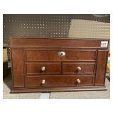 LARGE JEWELRY BOX CHERRY FINISH WITH PULL OUT