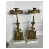 BRASS & MARBLE CANDLER STICK HOLDERS, WOMAN &