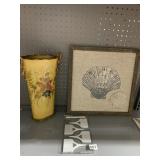 DECORATED DOUBLE HANDLED VASE, FOUR NEW PORCELAIN