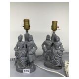 FIGURAL GRAY LAMPS COURTING SCENE PAINTED OVER