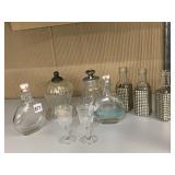 BEADED BOTTLES, JAR W/ LID, SHADES ETC.