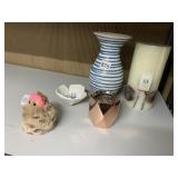 PLACE AND TIME CANDLE, BLUE/WHITE VASE, OWL KEY