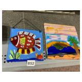 DECORATIVE WALL PLAQUE OF A FISH AND BEACH SCENE