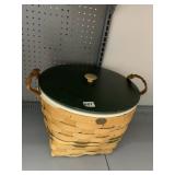 LEATHER HANDLES DOUBLE HANDLED BASKET WITH LID BY