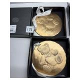 2 BRONZE WENDELL AUGUST TEDDY BEAR ORNAMENTS IN