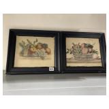2 FRUIT LITHOGRAPHS PAINTED BLUE FRAME LARRY