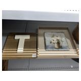 T ON WOOD BOARD AND SHADOW BOX TYPE FRAME W/