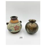 JAPAN DOUBLE HANDLED MULTICOLORED POTTERY VASE 5