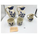 HAND CARVED COBALT SALT GLAZE PIECES INCLUDING