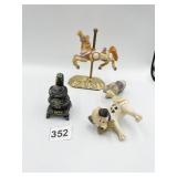 CAST IRON DOLL HOUSE STOVE, CAROUSEL HORSE,