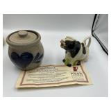 ROWE POTTERY SUGAR BOWL WITH LID, COW CREAMER