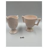 PINK SATIN GLASS SUGAR AND CREAMER WITH PEAR