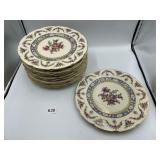 12 DINNER PLATES WITH FLOWERS AND GOLD TRIM, MADE
