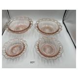 3 PINK DEPRESSION BOWLS, RIBBON EDGE, SMALLER HAS