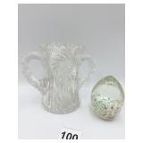 DOUBLE HANDLE CUT GLASS SUGAR DISH AND PAPER