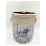 1988 SALT GLAZE CROCK W/ CAROUSEL HORSE DOUBLE