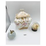 AUSTRIA BISCUIT JAR HAS DAMAGE ON EDGE & 2 PAPER