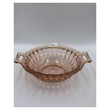 PINK DEPRESSION GLASS DOUBLE HANDLED SERVING BOWL
