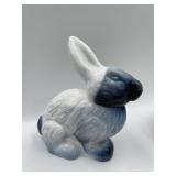 SOLID GLASS RABBIT WITH WHITE AND BLUE SLAG