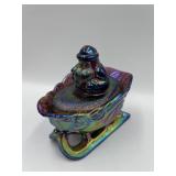 WESTMORELAND GLASS IRIDESCENT SANTA ON SLEIGH,