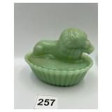 JADEITE LION ON NEST, 6" WESTMORELAND GLASS