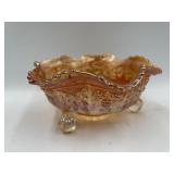 5" FOOTED MARIGOLD CARNIVAL GLASS BOWL