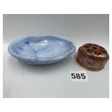 CARNIVAL GLASS FLOWER FROG, AVON SOAP DISH