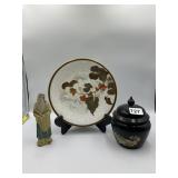 AVON GLASS COVERED JAR, 6.5" STONEWARE ASIAN MAN