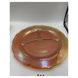 DIVIDED 3 SECTION CARNIVAL GLASS PLATE