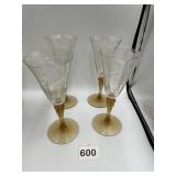 5 CANARY GLASS CORDIALS, 2 WITH MINOR CHIPS