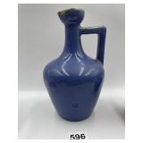 8" BLUE GLAZED STONEWARE JUG WITH FLAWS IN GLAZE