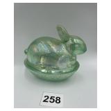 GREEN IRIDESCENT BUNNY ON NEST, 4.5"