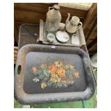 PORCELAIN GRATER, SERVING TRAYS, GLASS MILK