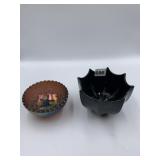 RUBY GLASS BOWL AND CARNIVAL GLASS WINDMILL BOWL