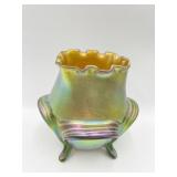 6.5X6.5 GREEN FOOTED GLASS VASE, VERY UNIQUE ART