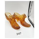 2 HOBNAIL MARIGOLD GLASS SHOES