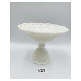 IMPERIAL WHITE MILK GLASS PEDESTAL BOWL 5.5" H X