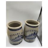 2 SALT GLAZE CROCKS, HOBART AND GETTYSBURG, 6"