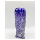 IRIDESCENT COBALT CARNIVAL GLASS HATPIN HOLDER 7
