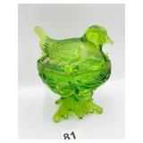 WESTMORELAND GREEN GLASS NESTING BIRD 6 INCHES